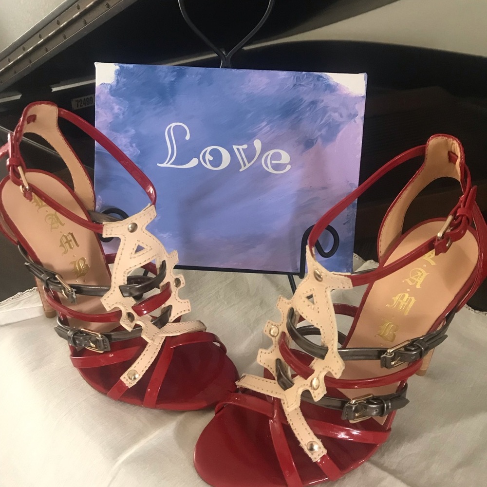 NWOT GORGEOUS L.A.M.B. Strap Red killer Heels ๐ - Picture 2 of 4
